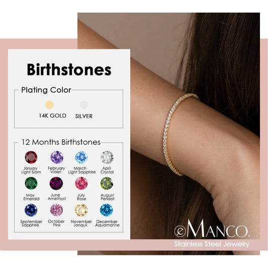 eManco Stainless Steel Gold Plated Sparkling Bracelet High Quality White Zirconia Single Row Simple Accessory For Girls
