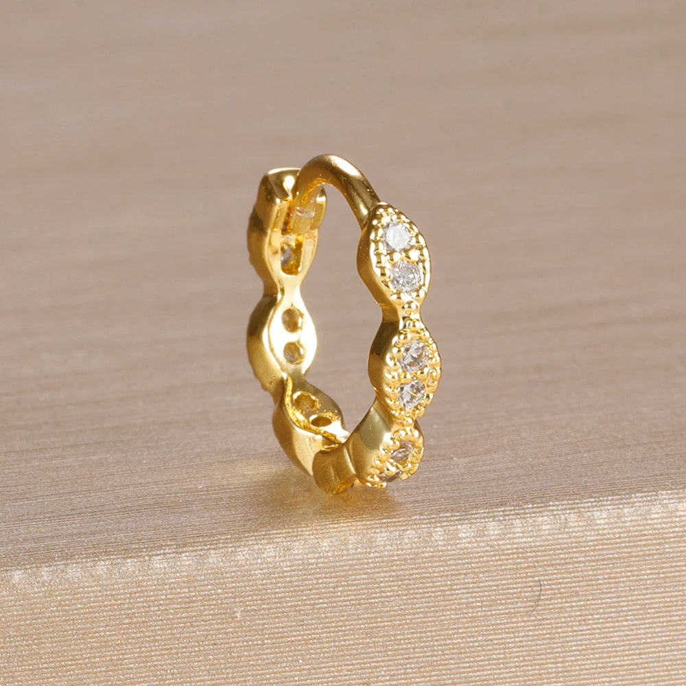 1PC 18K Gold Plated Stainless Steel Round Circle Earrings for Women Teens Cubic Zircon Star Leaf Hoop Earrings Piercing Jewelry