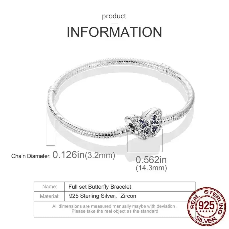 Classic 925 silver Snake Chains Charm Heart Bracelet Original 17-20CM Zircon Bracelets Fit DIY  Women Birthday Jewelry Gifts