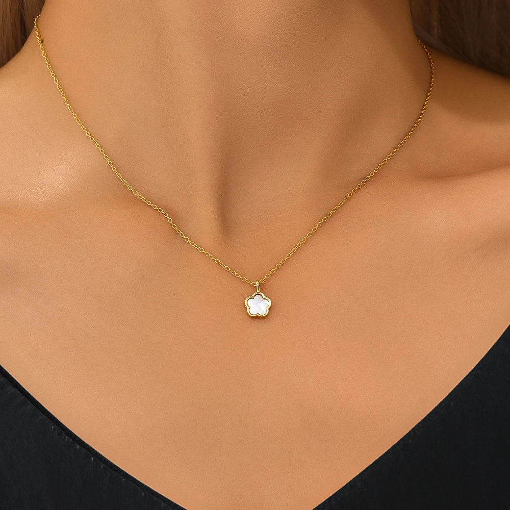 AIDE 925 Sterling Silver Flower Shell With Zircon Necklace For Women Design Delicate Zircon Adjustable Exquisite Chains Jewelry