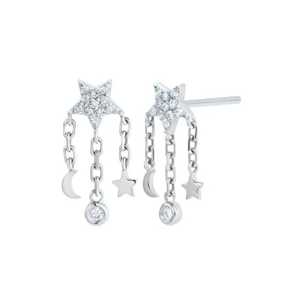 925 Stelings Silver Ear Needle Small Square Drop Earrings For Women Crystal Octagonal Star Sun Hoop Earrings Fashion Jewelry