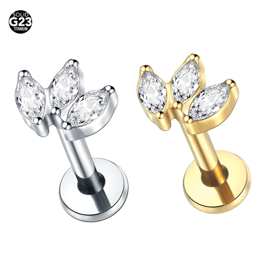 1pcs Titanium Piercing Cross Flower Stud Earring Internally Threaded Cubic Zircon Tragus Helix Piercing Body Jewelry