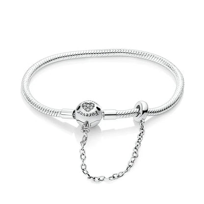 Classic 925 silver Snake Chains Charm Heart Bracelet Original 17-20CM Zircon Bracelets Fit DIY  Women Birthday Jewelry Gifts