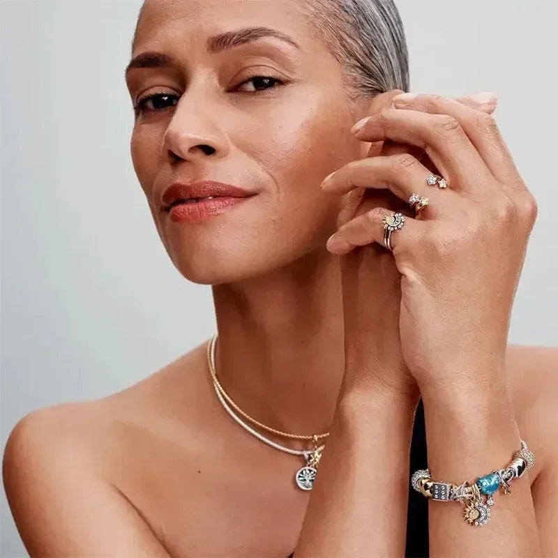 Original 925 Sterling Silver Princess Crown Moon Star Heart Bow Shell Crystal Rings Women Valentine's Birthday Gifts DIY Jewelry