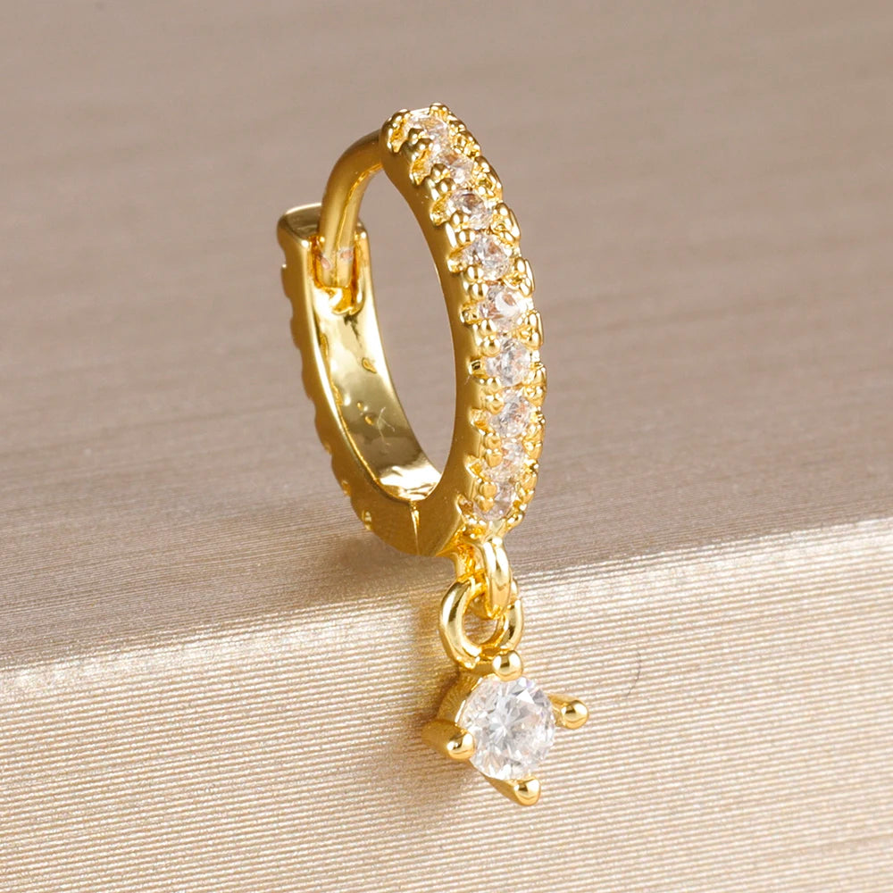 1PC 18K Gold Plated Stainless Steel Round Circle Earrings for Women Teens Cubic Zircon Star Leaf Hoop Earrings Piercing Jewelry