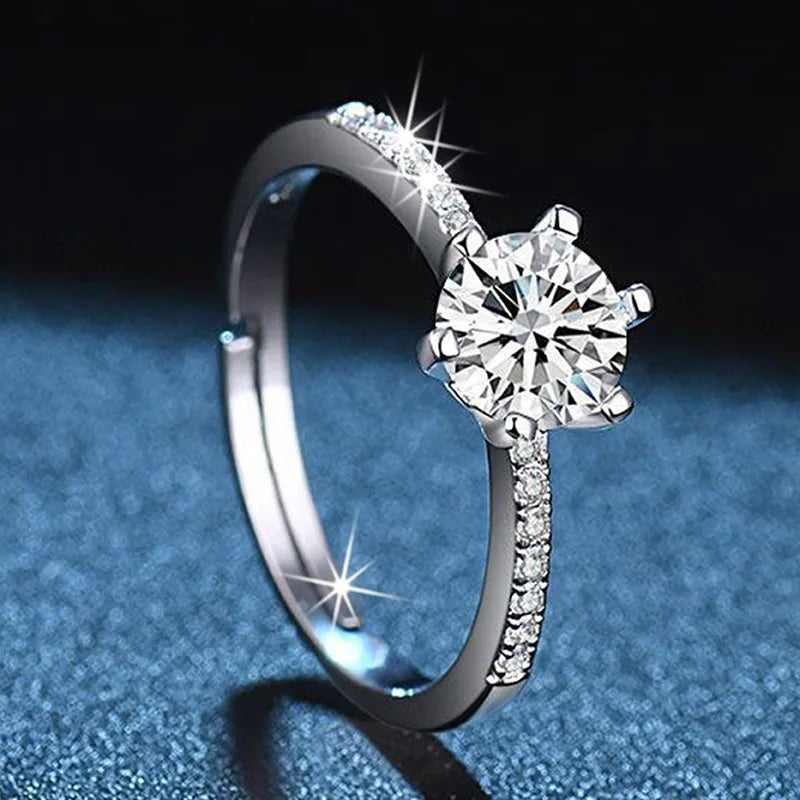 Original 925 Sterling Silver Ring High Quality Adjustable Opening AAA Zircon For Women Wedding Fine Fashion Jewelry Gift