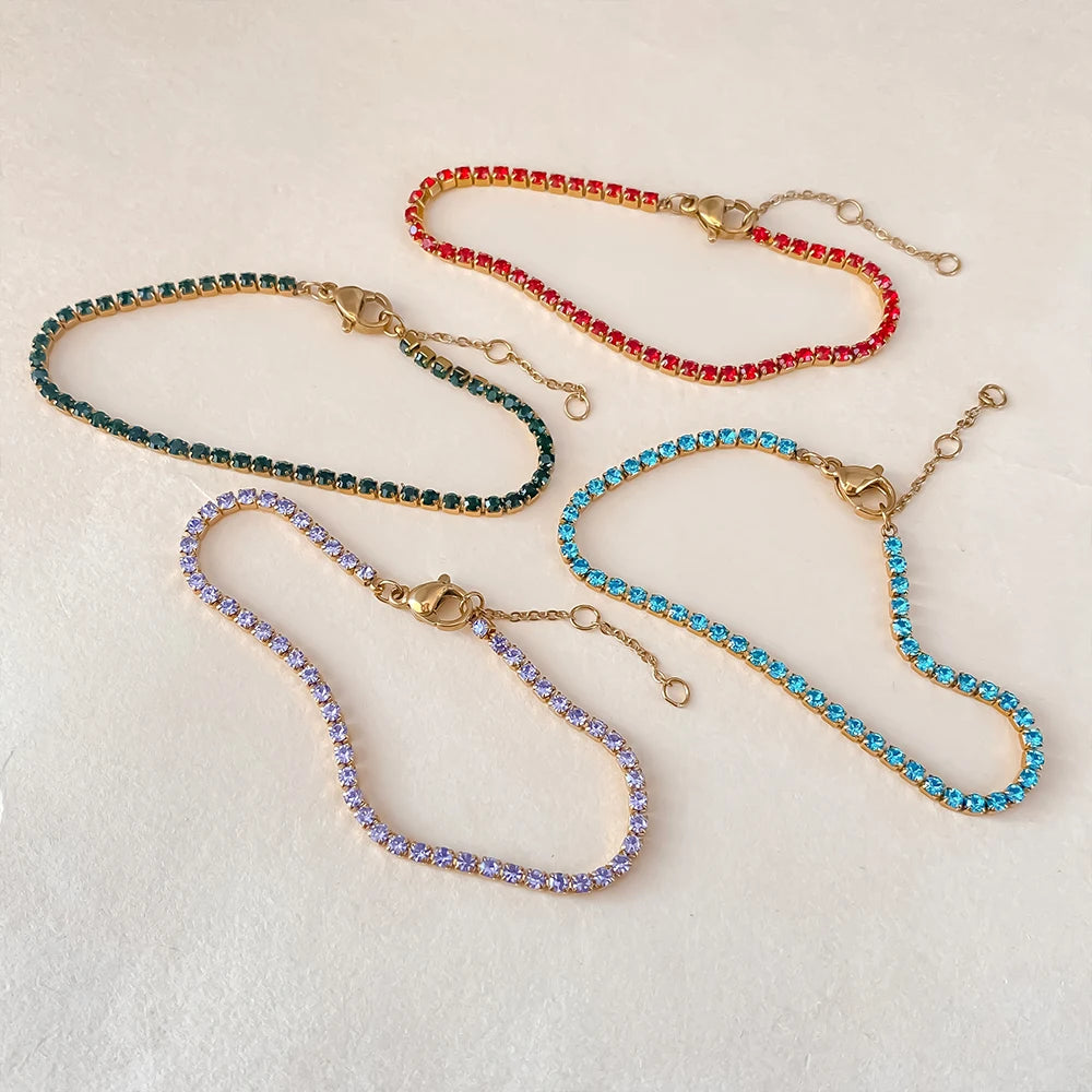 eManco Stainless Steel Gold Plated Sparkling Bracelet High Quality White Zirconia Single Row Simple Accessory For Girls