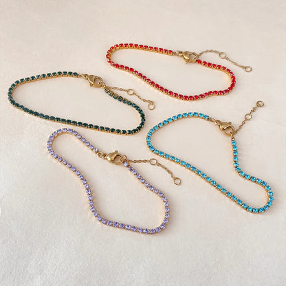 eManco Stainless Steel Gold Plated Sparkling Bracelet High Quality White Zirconia Single Row Simple Accessory For Girls