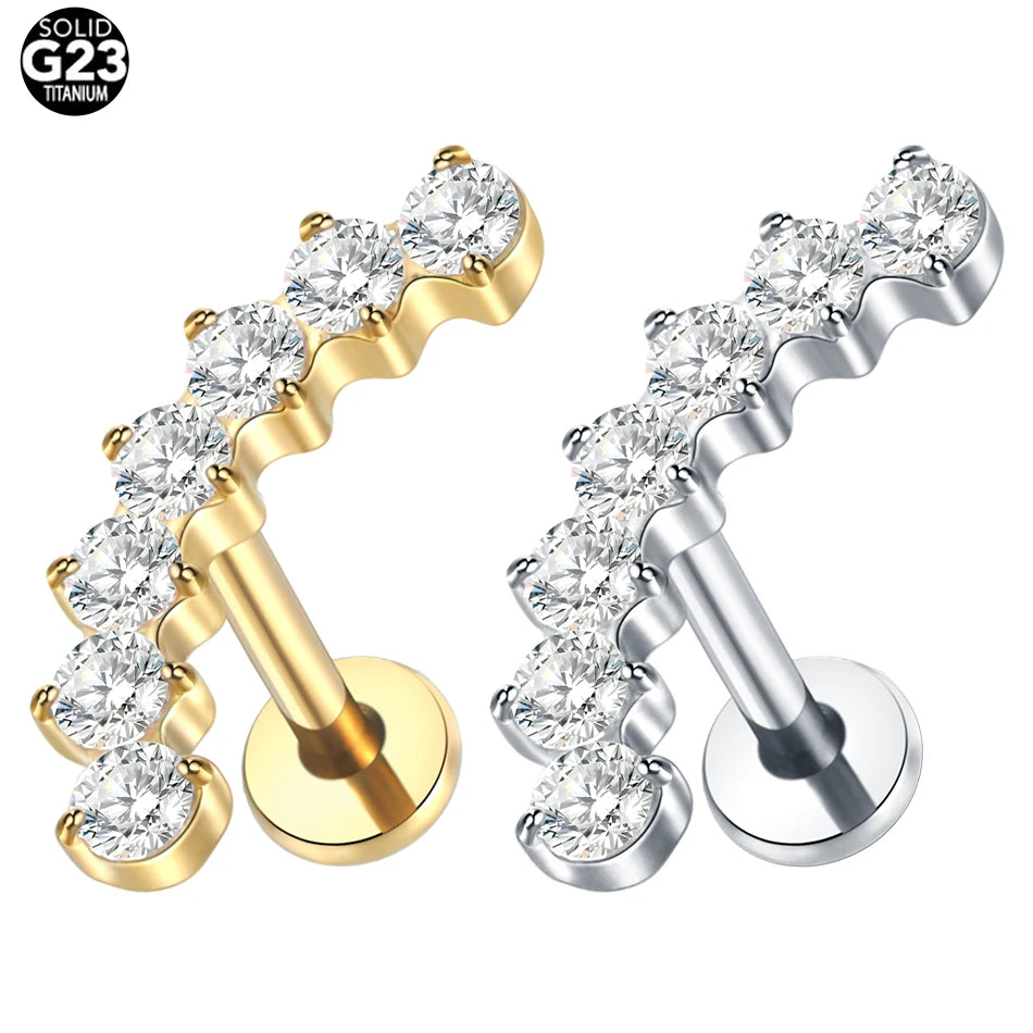 1pcs Titanium Piercing Cross Flower Stud Earring Internally Threaded Cubic Zircon Tragus Helix Piercing Body Jewelry