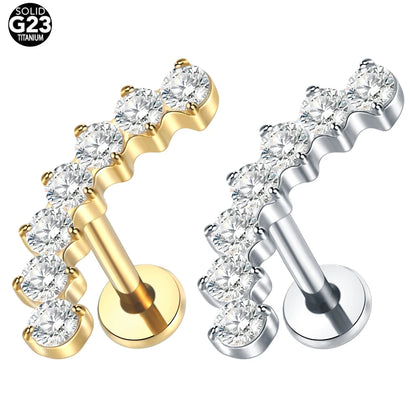 1pcs Titanium Piercing Cross Flower Stud Earring Internally Threaded Cubic Zircon Tragus Helix Piercing Body Jewelry