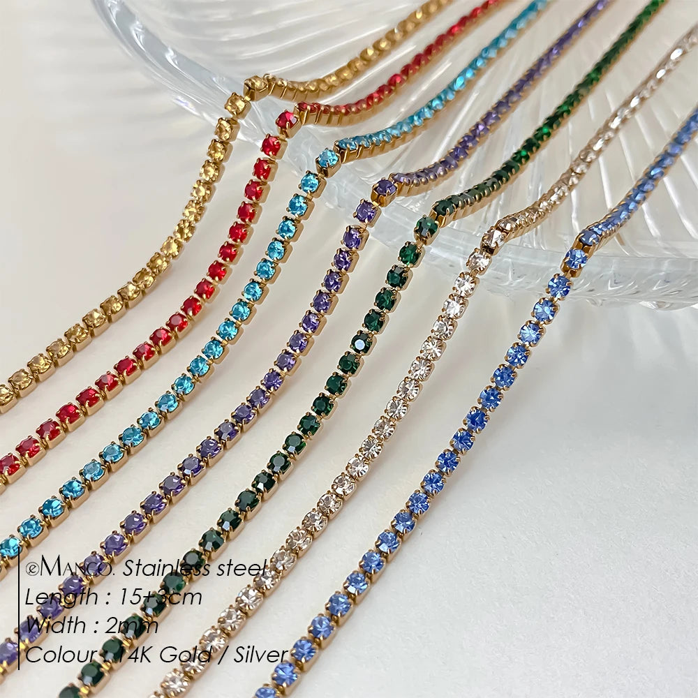 eManco Stainless Steel Gold Plated Sparkling Bracelet High Quality White Zirconia Single Row Simple Accessory For Girls