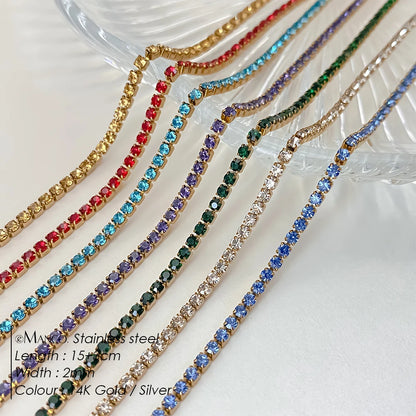 eManco Stainless Steel Gold Plated Sparkling Bracelet High Quality White Zirconia Single Row Simple Accessory For Girls