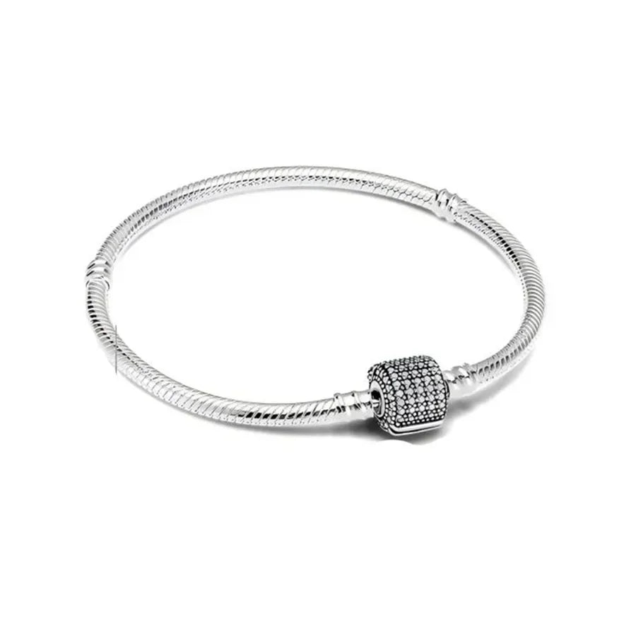 Classic 925 silver Snake Chains Charm Heart Bracelet Original 17-20CM Zircon Bracelets Fit DIY  Women Birthday Jewelry Gifts