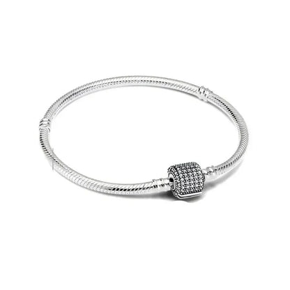 Classic 925 silver Snake Chains Charm Heart Bracelet Original 17-20CM Zircon Bracelets Fit DIY  Women Birthday Jewelry Gifts