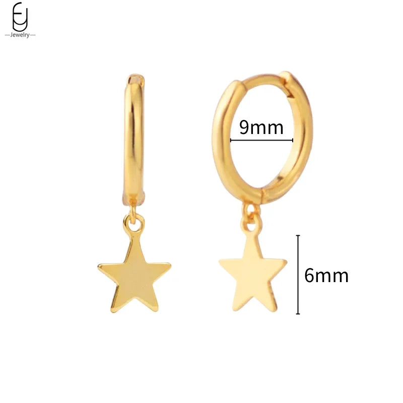 925 Stelings Silver Ear Needle Small Square Drop Earrings For Women Crystal Octagonal Star Sun Hoop Earrings Fashion Jewelry