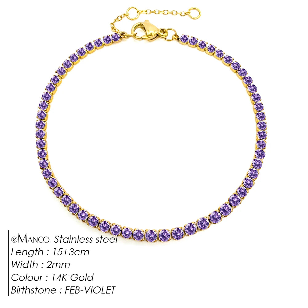 eManco Stainless Steel Gold Plated Sparkling Bracelet High Quality White Zirconia Single Row Simple Accessory For Girls