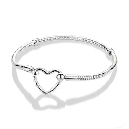 Classic 925 silver Snake Chains Charm Heart Bracelet Original 17-20CM Zircon Bracelets Fit DIY  Women Birthday Jewelry Gifts