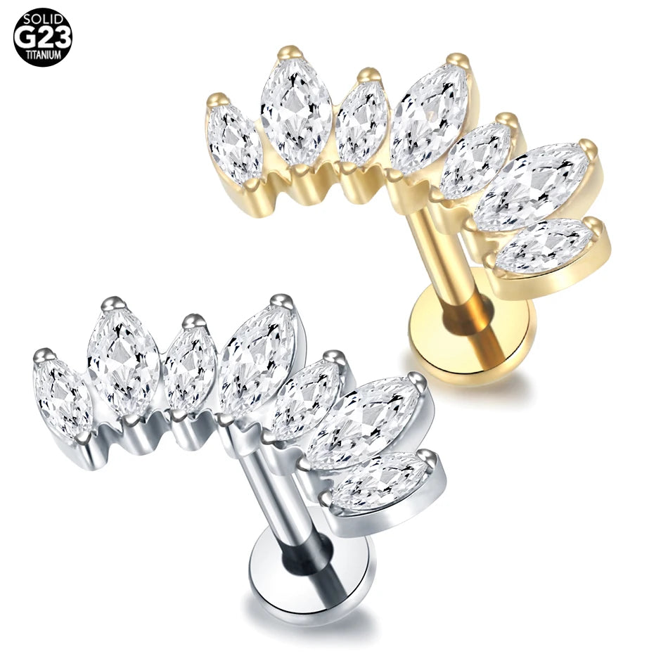 1pcs Titanium Piercing Cross Flower Stud Earring Internally Threaded Cubic Zircon Tragus Helix Piercing Body Jewelry