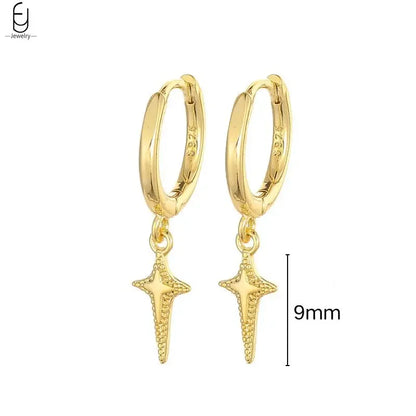 925 Stelings Silver Ear Needle Small Square Drop Earrings For Women Crystal Octagonal Star Sun Hoop Earrings Fashion Jewelry