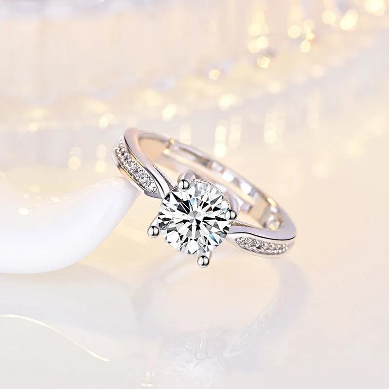 Original 925 Sterling Silver Ring High Quality Adjustable Opening AAA Zircon For Women Wedding Fine Fashion Jewelry Gift