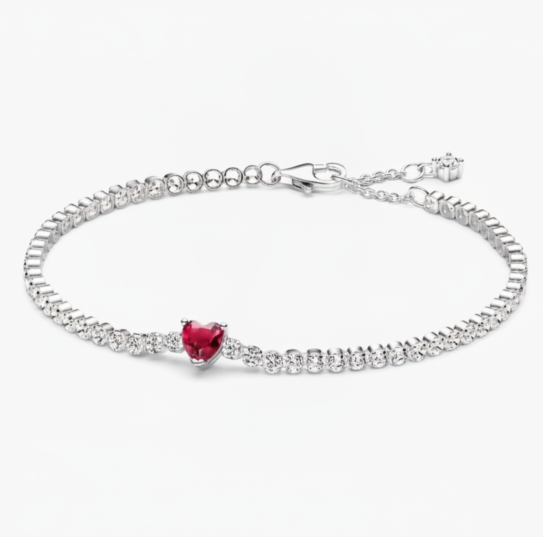 Bracelet Argent Coeur Rouge