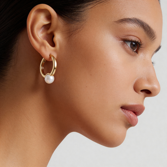 Boucles d'Oreille Perle Scintillante Pendante – Acier Inoxydable Plaqué Or Femme